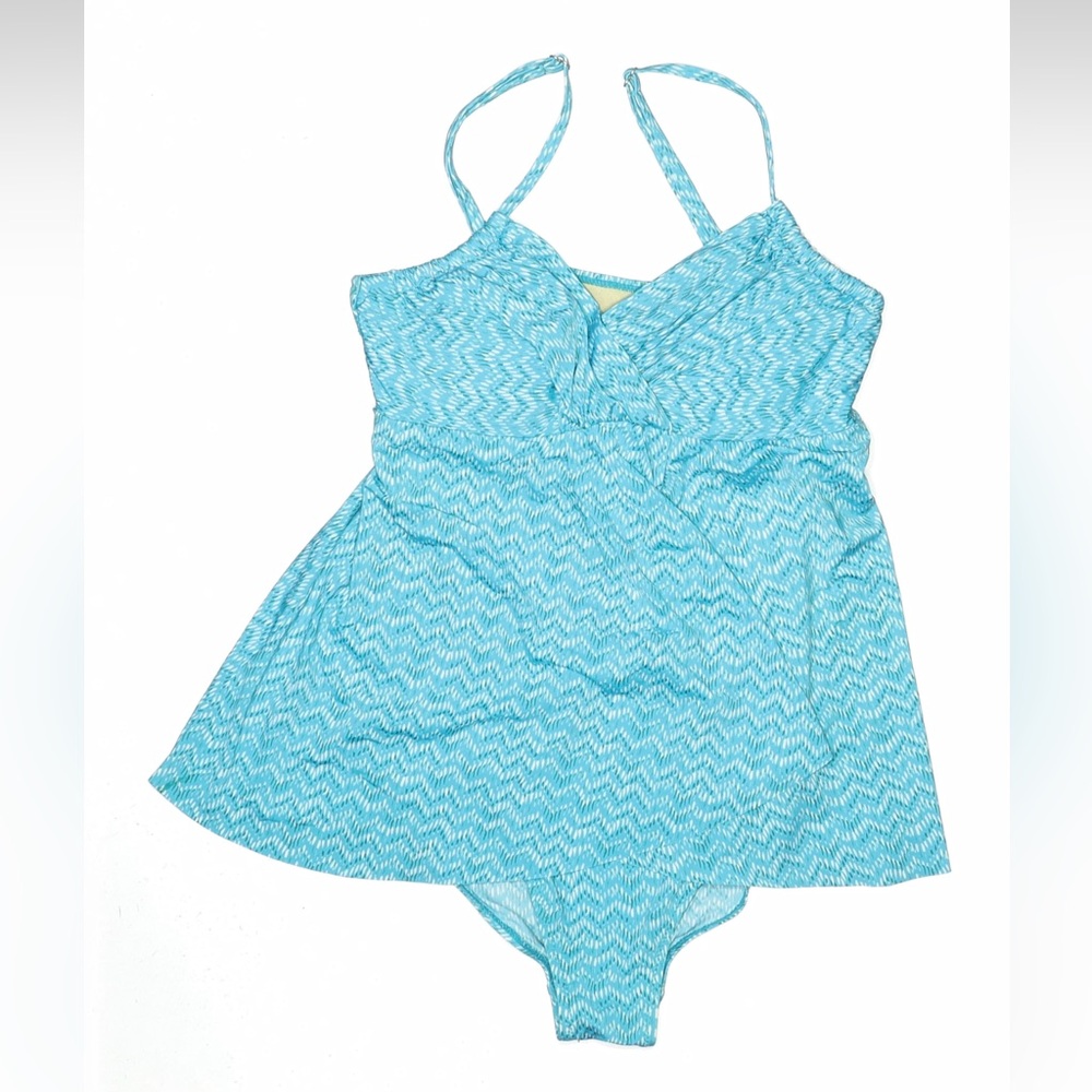 Garnet Hill Aqua Blue One-Piece Underwire Swimdress Skirt Women’s Size 10 NWT